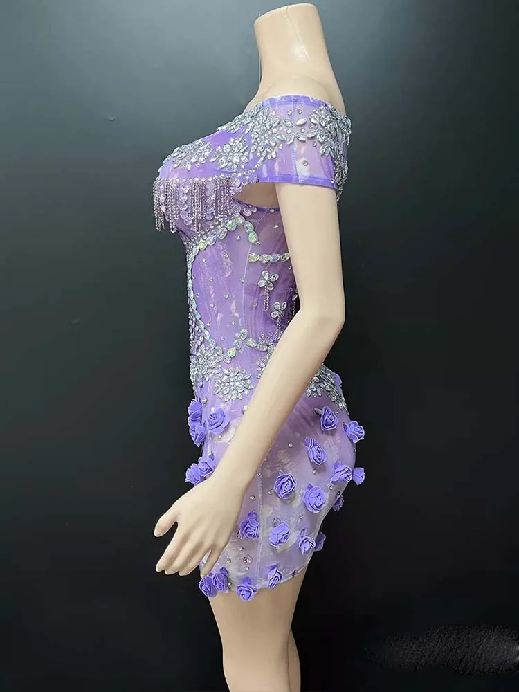 High Quality Rhinestone Shell Sequin Sexy One Shoulder Elastic Dress 2026 New Fashionable Custom Women'S Clothing