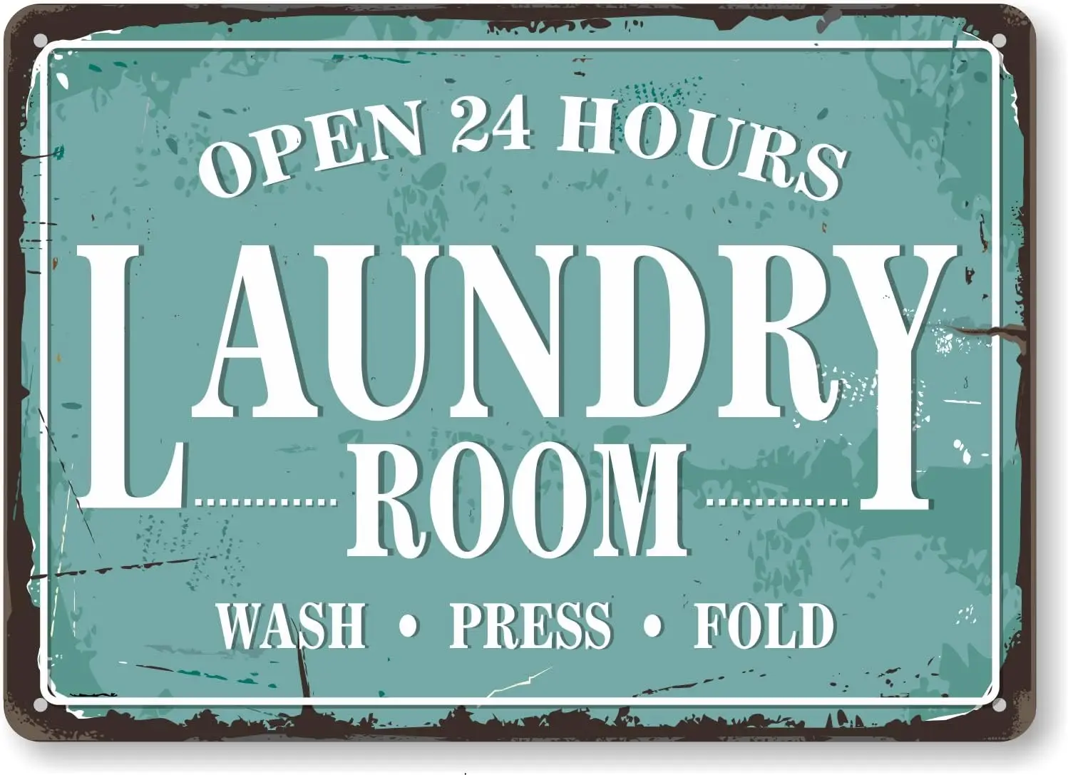 SmartSign “Open 24 Hours - Wash, Press, Fold” Vintage Laundry Room Metal Sign, 10 x 14 inch, 40 mil Laminated Rustproof Aluminum