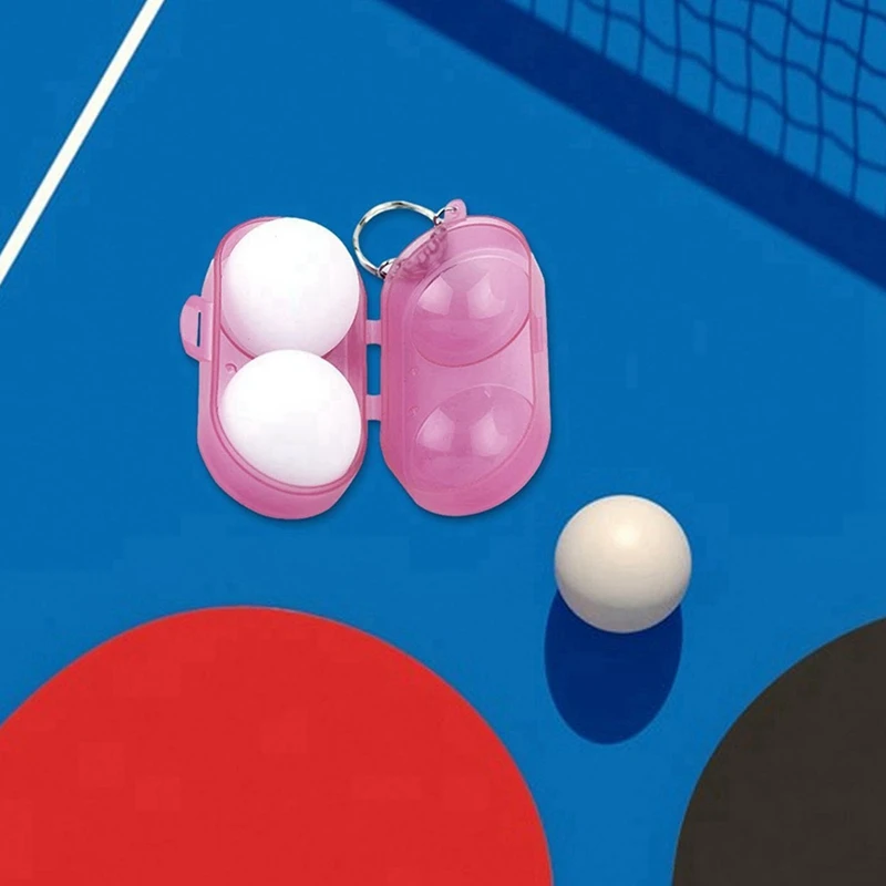 Caixa de armazenamento de bola de tênis de mesa portátil contém duas bolas de ping-pong com chaveiro recipiente de ping-pong acessórios de bola rosa