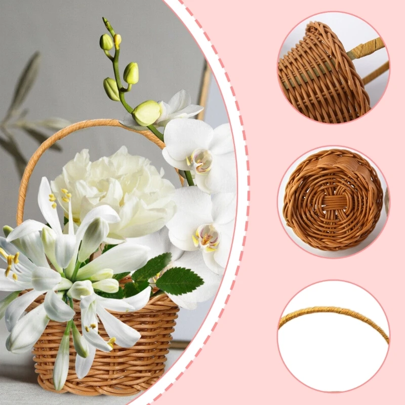 Bộ 4 Giỏ Hoa Dệt Tay Nghệ Thuật Mây Thủ Công Giỏ Giỏ Cầm Tay Cho Gia Đình Và Đám Cưới Sử Dụng Trang Sức Giọt