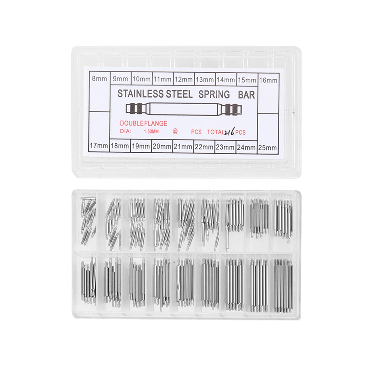 

216Pcs Watch Band Repair Kit Strong Metal Tool for Opening Removing Bands Replacing Spring Bars Link Pins 8Mm-25Mm Silver Watch
