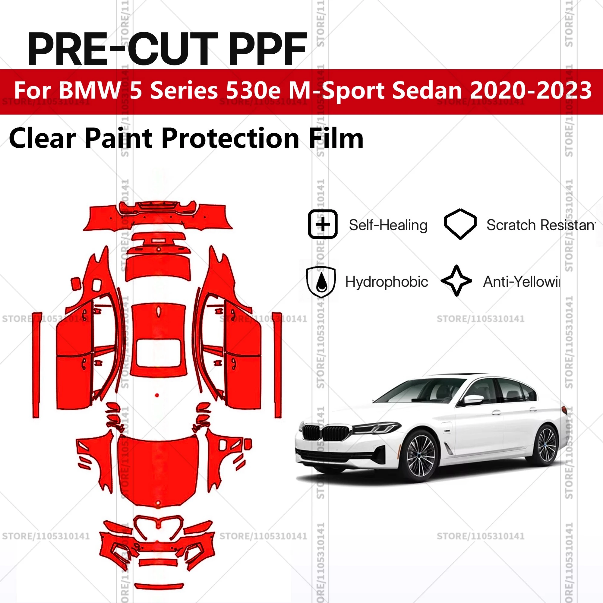 

Pre-Cut Paint Protection Film PPF Transparent Car Film Professional Automotive PPF For BMW 5 Series 530e M-Sport Sedan 2020-2023