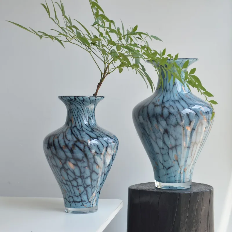 홈 새로운 중국 스타일, 고전적인 에나멜 블루 튀긴 유리 장식품, 장식 수공예품 데스크탑 꽃병