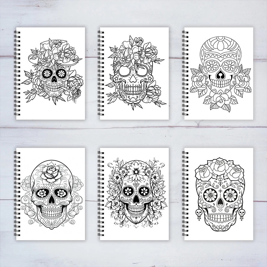 Skull Adult Coloring Book - 8.3x 11.2 Inch 22 Page Coloring Book - Helps Reduce Stress and Ease Emotions