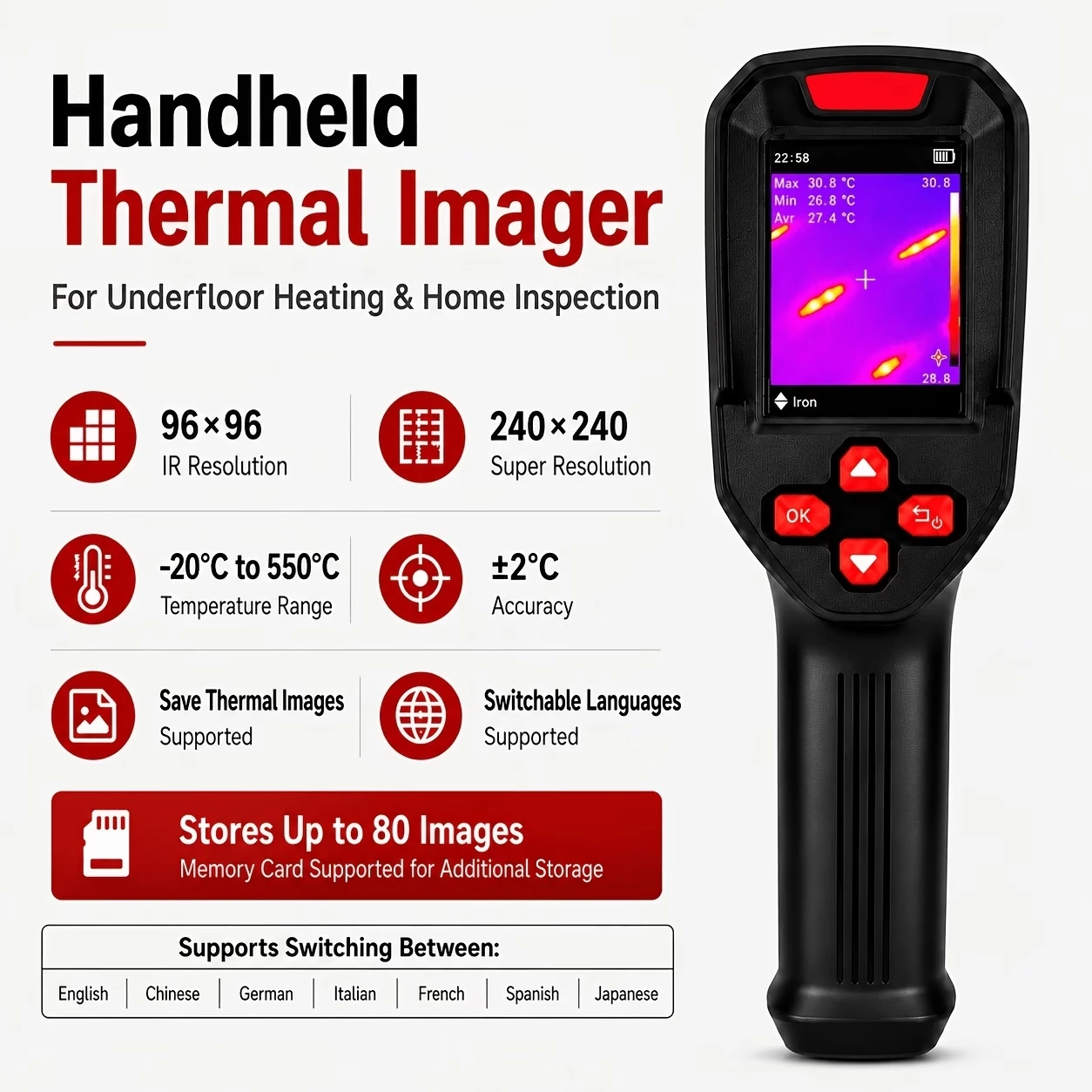 Super IR 240x240 Thermal Camera with 1080P Visible Camera Electronic HVAC Repair Thermal Imager 256*192 Sensor Durable&Anti Drop