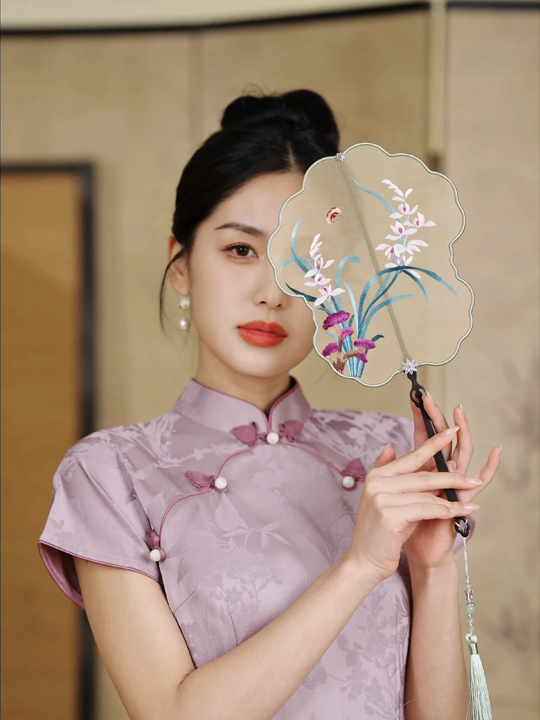 

Handmade Suzhou Embroidery Silk Fan Double-Sided Dance Fan Hanfu Women's Accessories Group Fan Ancient Costume Tassel