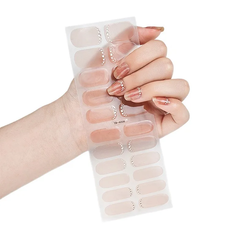 22Tips Semi-Cured Gel Nail Sticker Pure Color Nail Polish Wraps Long-Lasting Full Cover Gel Sticker Nail Decor 5