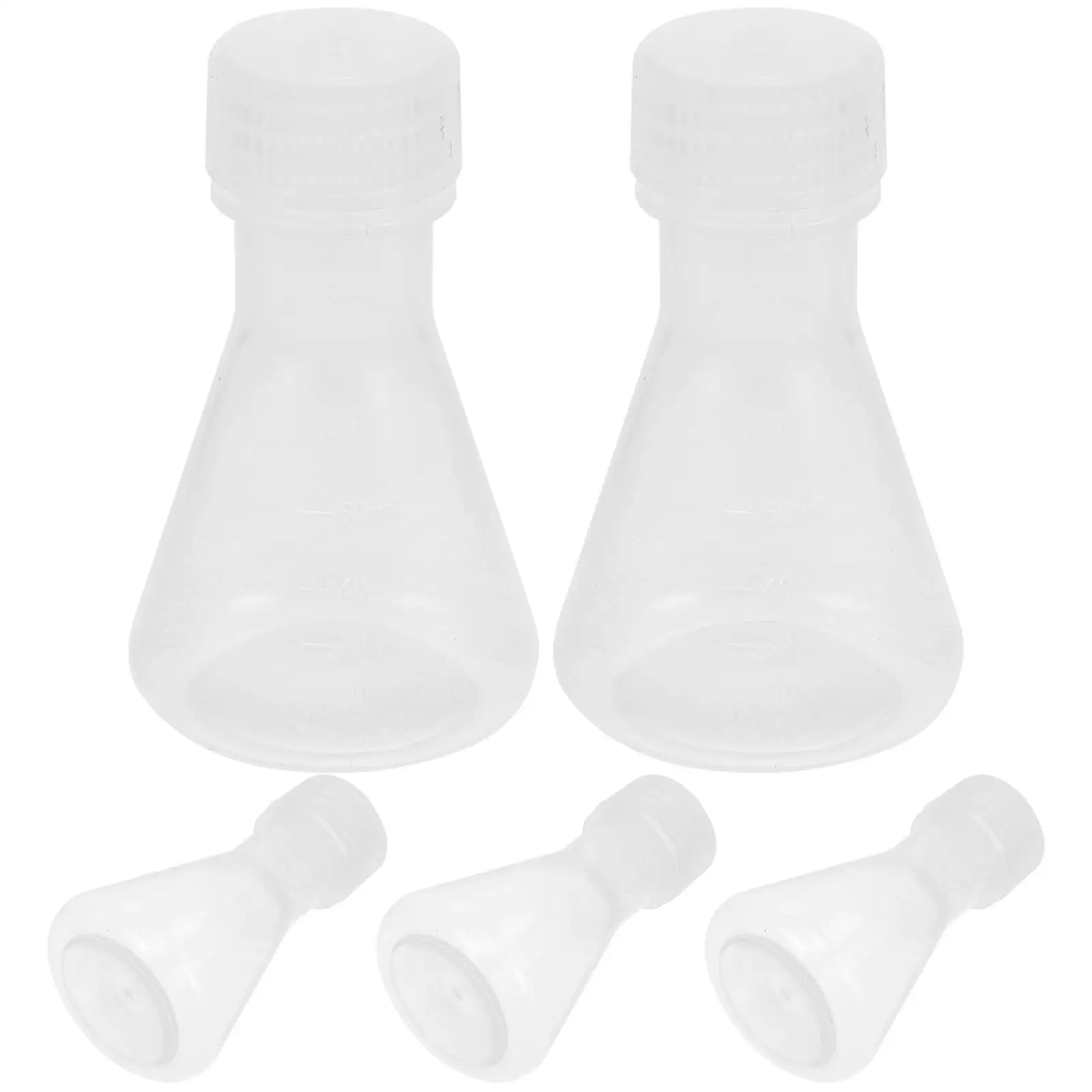 5pcs Flasks Conical Chemistry Lab Plastic Erlenmeyer Stopper Set Experiment Science Container Transparent Flat Lid High