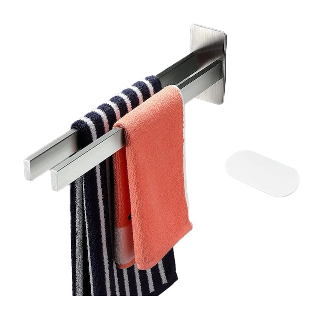 Custom Bathroom Double Hand Towel Bar Adhesive Wall Mount 2 Arm Towel Rack