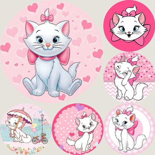 Fondo redondo de Disney para fiesta de cumpleaños de niños, telón de vinilo de poliéster con diseño de gato María, accesorios de decoración para fotografía