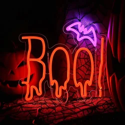 Orange Purple BOO Bat Neon Light Up Sign for Halloween Party Decor Halloween Spooky Boo Neon Sign for Trick or Treat Party Gifts