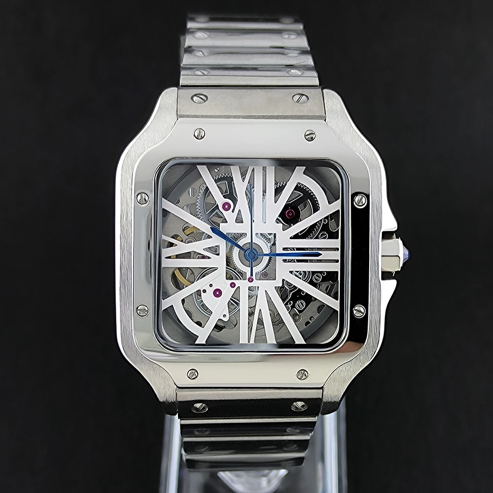 NH70 ساعة مربعة مجوفة الطلب التلقائي الميكانيكية ساعة رجالي مخصصة للطي مشبك مربع تناسب حركة NH70