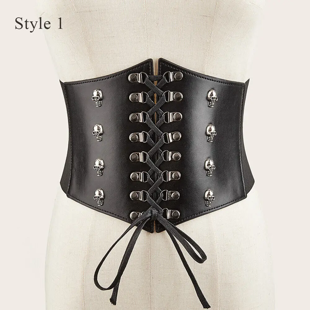 Women Lady Tied PU Leather Corset Waist Wide Belt Cincher Elastic Stretchy Band