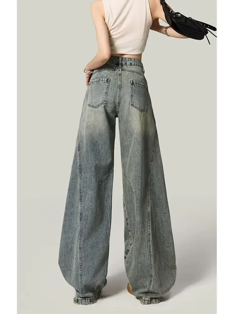 Calças de design vintage americano feminino alta streetwear 2000s y2k bolsos calças femininas harajuku subcultura roupas casuais chique