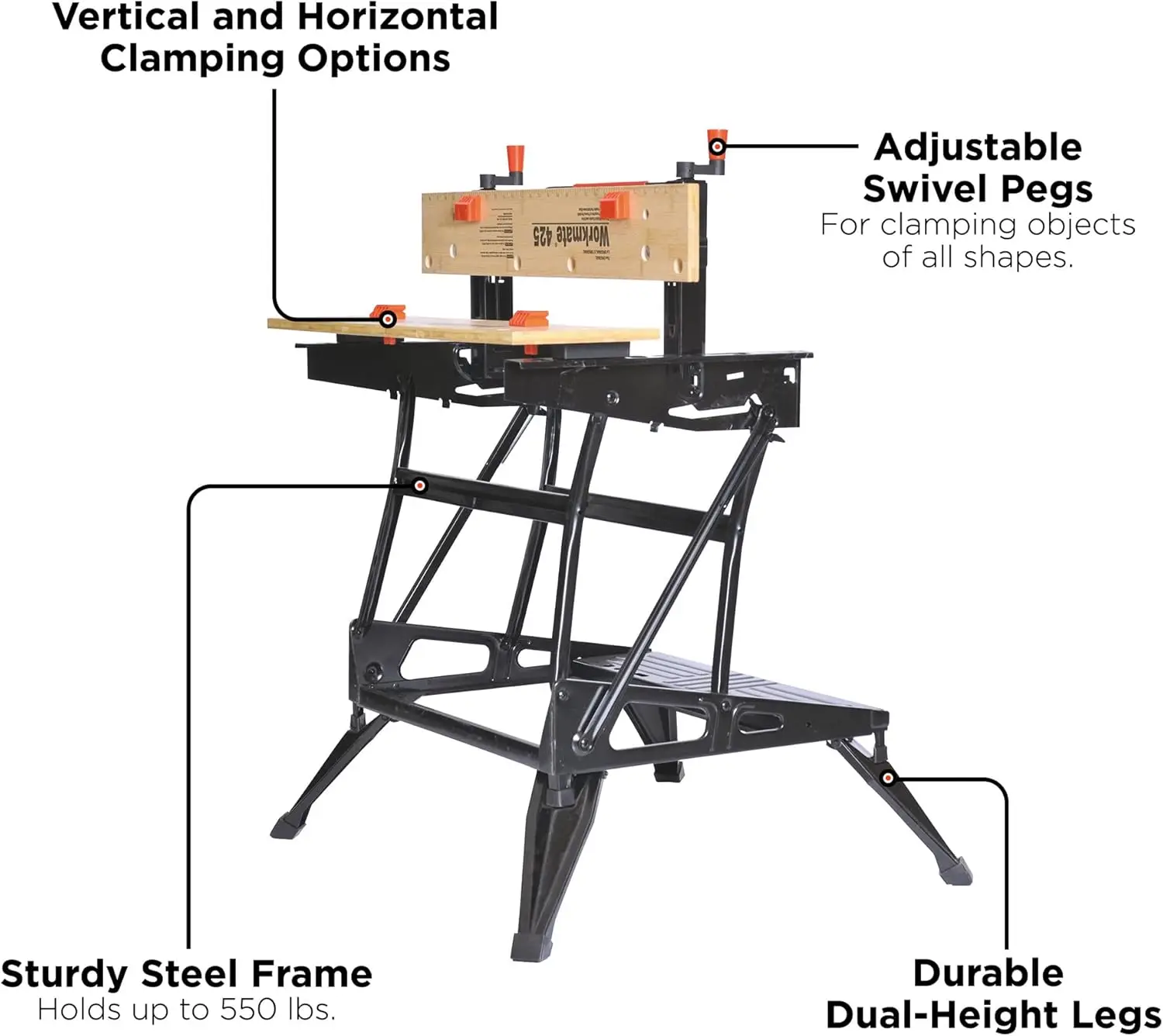 Portable Workbench Workmate Folding Workbench 550 lb Capacity with Clamps for Woodworking (WM425-A)