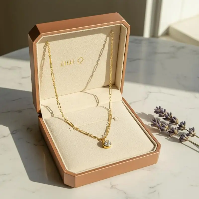 Collar de Cadena con Colgante de Circonita Blanca Geométrica para Mujer, Chapado en Oro, Acero Inoxidable, Joyería Sencilla para Uso Diario, Regalo