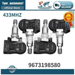 433MHz 4Pcs TPMS Tire Pressure Sensor Monitoring System 9673198580 For Citroen C4 C5 C6 C8 Peugeot 207 307 407 508 607 807 1007