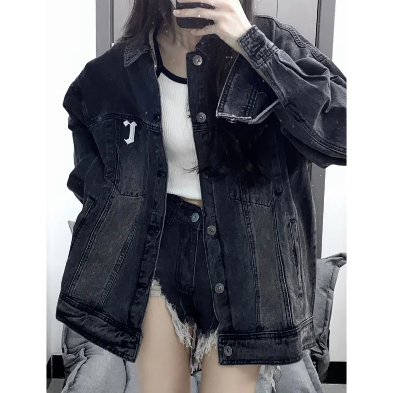 Deeptown Korean Streetwear Denim Jacket Hip Hop Oversized Fashion Vintage Aesthetic Women's Autumn Winter Jackets Sweatshirts