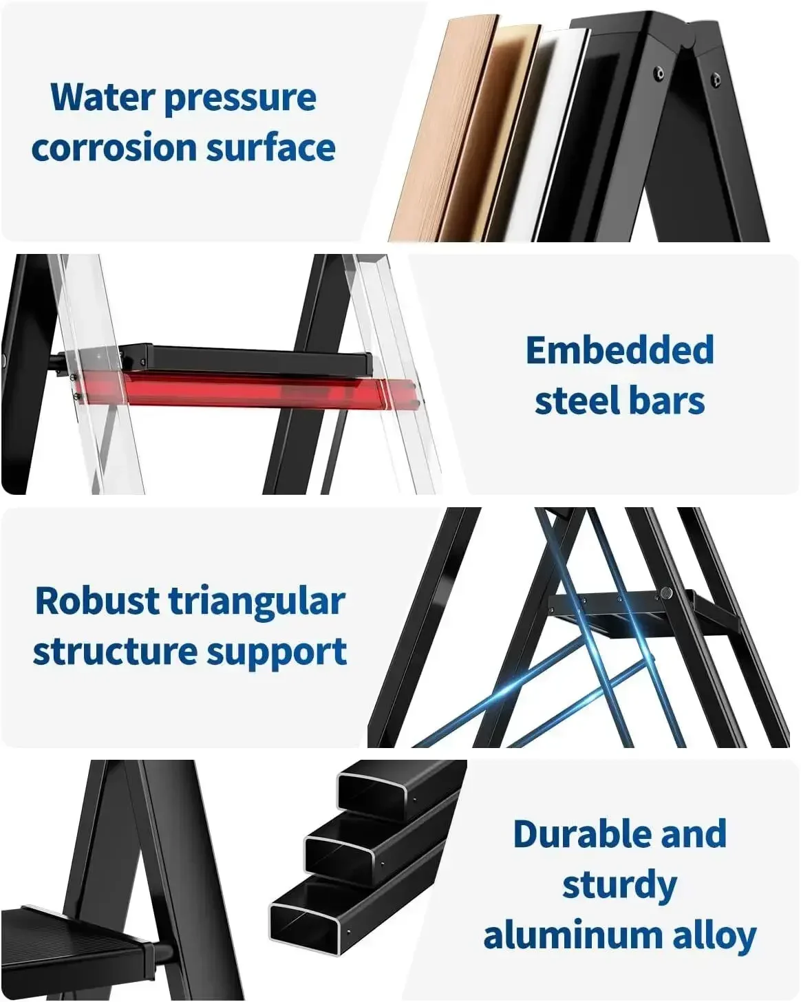 Escabeau pliant léger en aluminium avec pédale large coordonnante, échelle portable, ménage et bureau, charge de 150kg, 2-3-4 marches