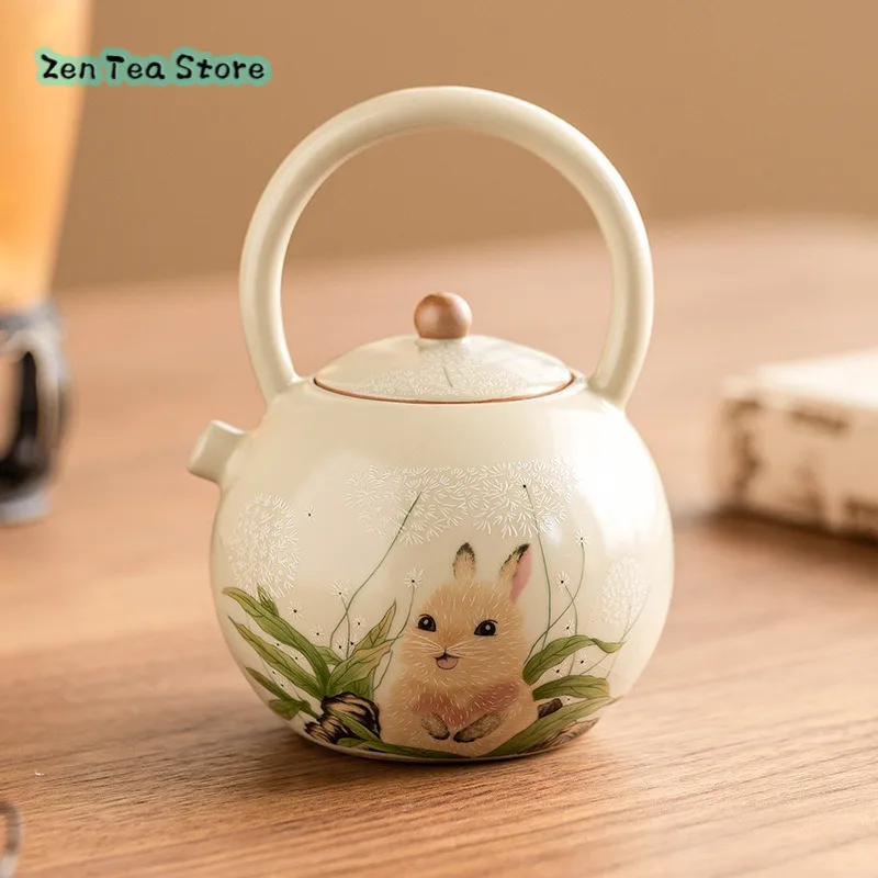 Meng Rabbit Ru Kiln Teapot Single Pot Open Piece Can Raise Beam Pot Home High-grade Ladies Tea Set Kung Fu Tea Pot