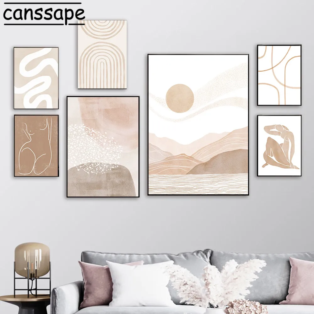 Boho Sunrise Canvas Painting Women Nude Wall Poster Abstract  Art Prints Lines Wall Pictures Nordic Posters Living Room Decor