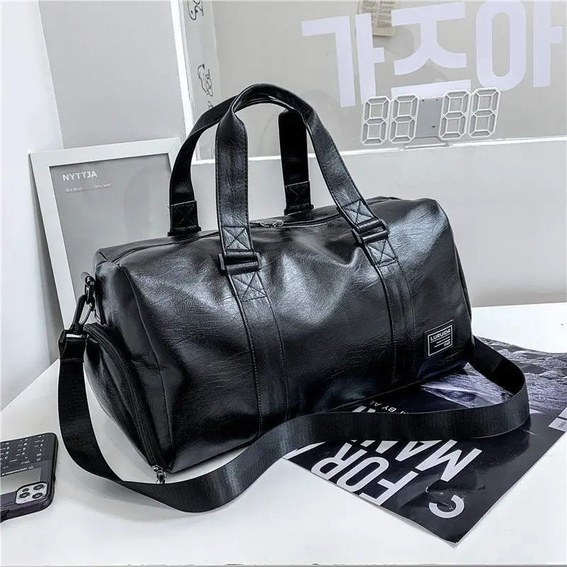 Unisex Leather Duffle Bag, Separação Seca e Molhada, Sacos De Mão De Ombro, Treinamento, Viagem Duffel, Bagagem De Fitness, Pacote De Sapatos