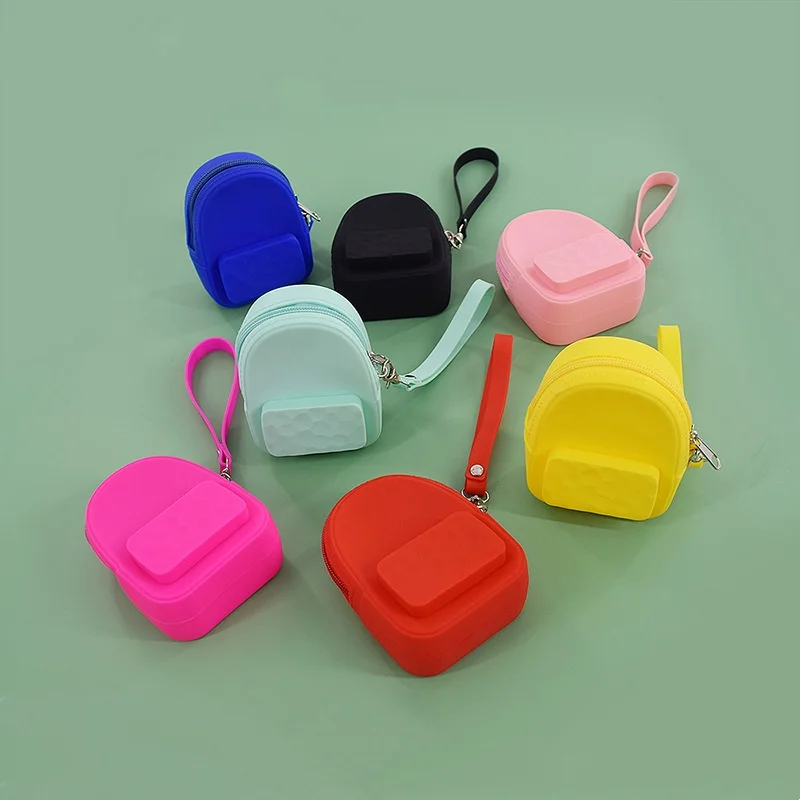 

New Mini Schoolbag Silicone Zipper Coin Purse Solid Color Change Pouch Key Holder Portable Headphone Bag Children's Small Wallet