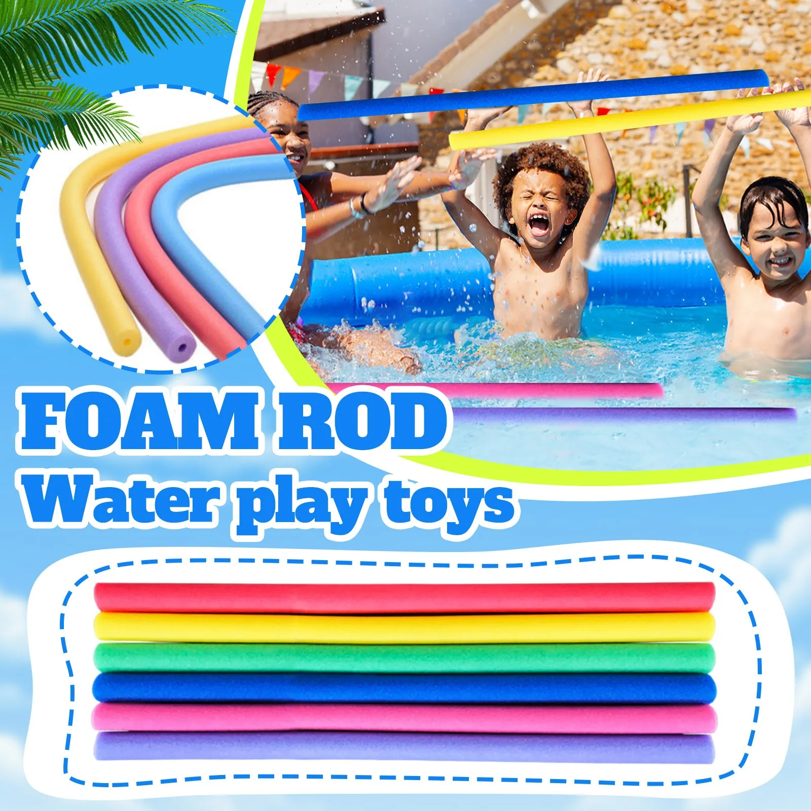 Varillas de espuma de flotabilidad huecas sólidas, varillas de esponja, barra flotante, juguetes para jugar en el agua para niños, juguetes para Fiesta EN LA Piscina de verano, regalo