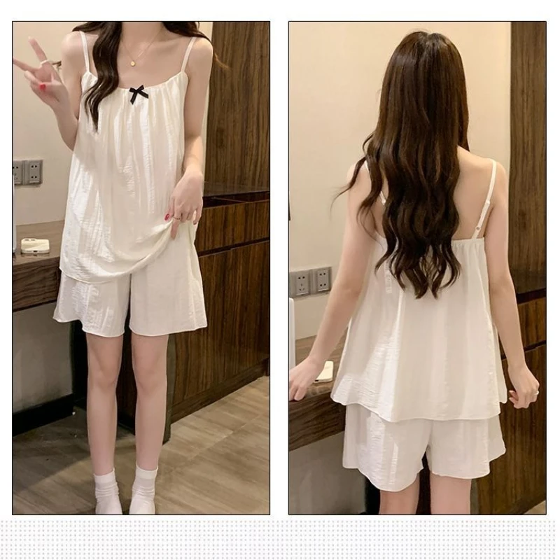 Pijamas de verano de talla grande 5XL para mujer, conjunto de Top y pantalones cortos con almohadilla para el pecho, ropa de descanso con tirantes de Estilo Princesa, se puede usar en el exterior