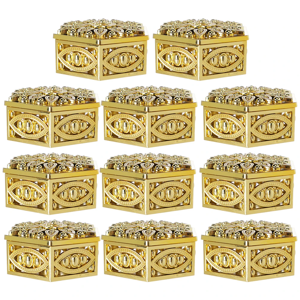 

12 Pcs Boxes 6x3cm Gold Candy Box Container Hexagonal Packaging for Jewelry Candy Party Favors Christmas Decorative Plastic