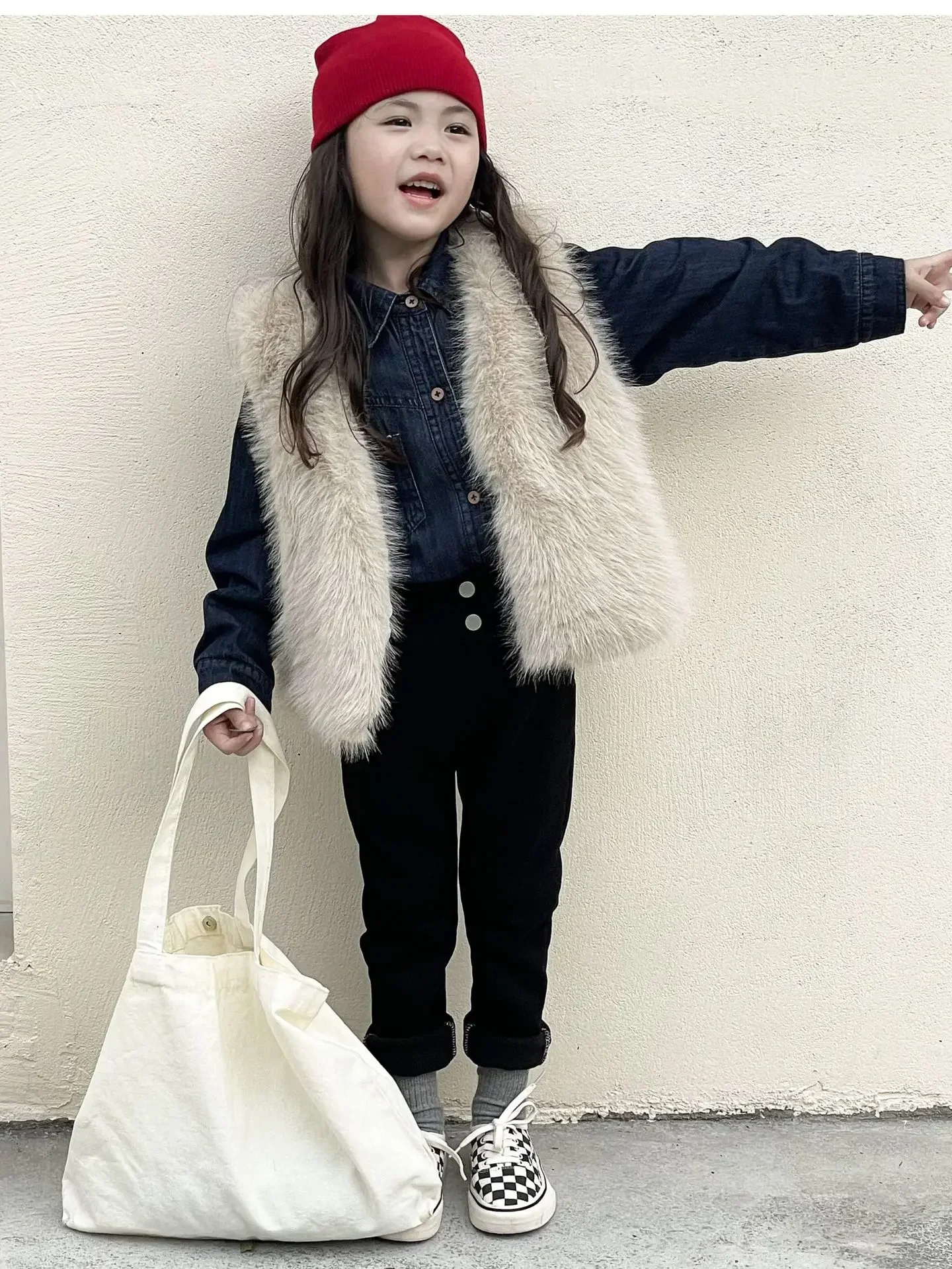 2023 Winter New Children\'s Clothing Girls\' Solid Color Furry Vest Children\'s Waistcoat Baby Plush Fur Vest