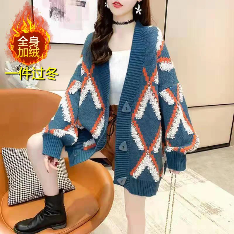 2024Autumn Winter New Sweater Women\'s Cardigan Thickened Korean Style Coat Loose Lazy Jackets Foreign Style Female Outerwear Top