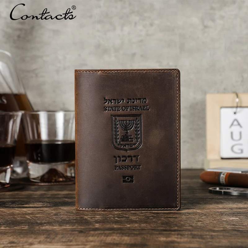 CONTACT'S Genuine Leather Israeli Passport Cover Business Unisex Durable Israeli Passport Holder Personalized Designer Passport