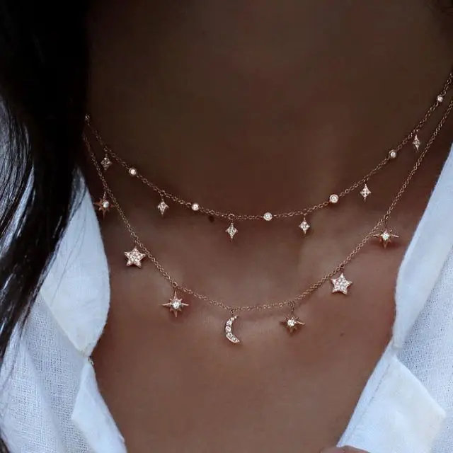 925 srebro biżuteria miłość, księżyc gwiazda naszyjniki i łańcuszek z wisiorkiem Choker naszyjnik Choker kobiety oświadczenie biżuteria Bijoux