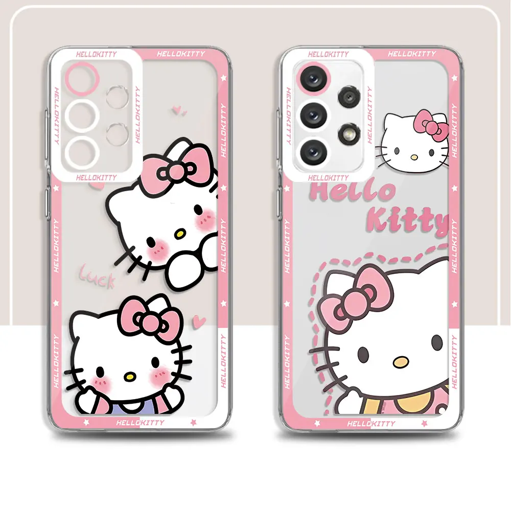 Transparent Soft Back Shell Cover Phone Case for Samsung Galaxy A52 5G A71 A31 A50 A21s A51 4G A12 A32 A22 A72 Hellokitty Cute