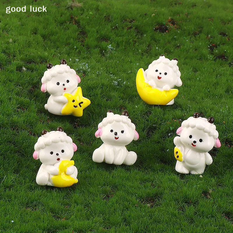 Answer5Pcs Cute Mini Resin Sheep Figurines Adorable Cartoon Design Vivid Colors For Micro Landscape Home Decor