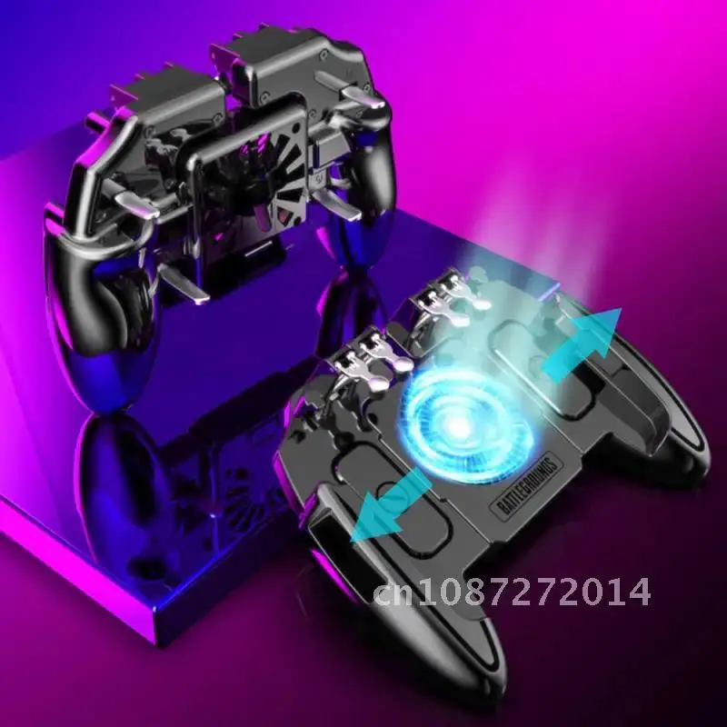 

M11 Six Finger PUBG Game Controller Gamepad Trigger Shooting Free Fire Cooling Fan Gamepad Joystick for IOS Android Mobile Phone