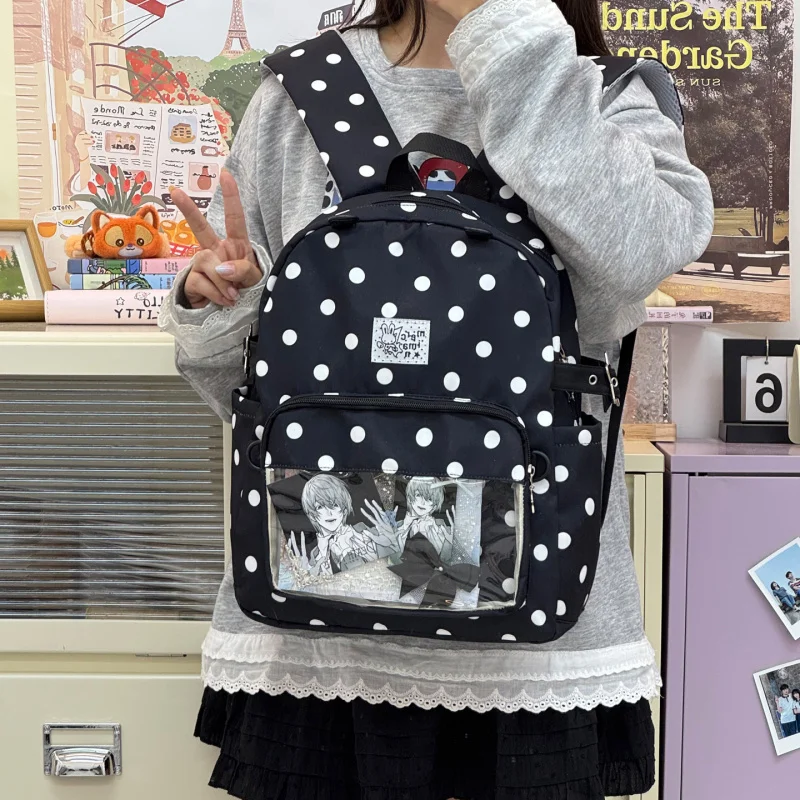 New printed student cute polka dot backpack for campus female students, high aesthetic value, large capacity, lightweight school
