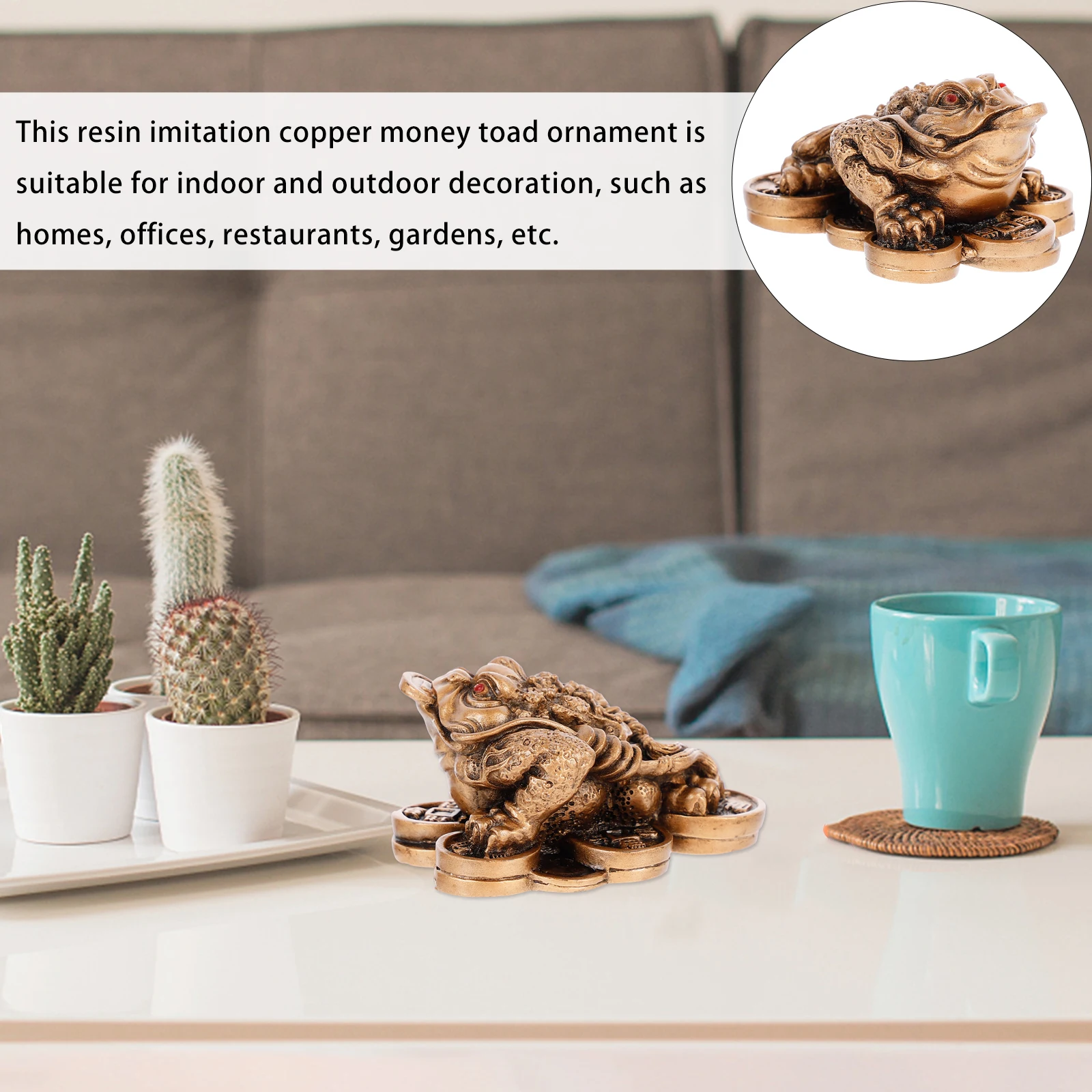 

1Pcs Money Toad Statue Feng Shui Chinese Adornment Resin Decor Home Office Car Positive Energy Gift Luck Prosperity