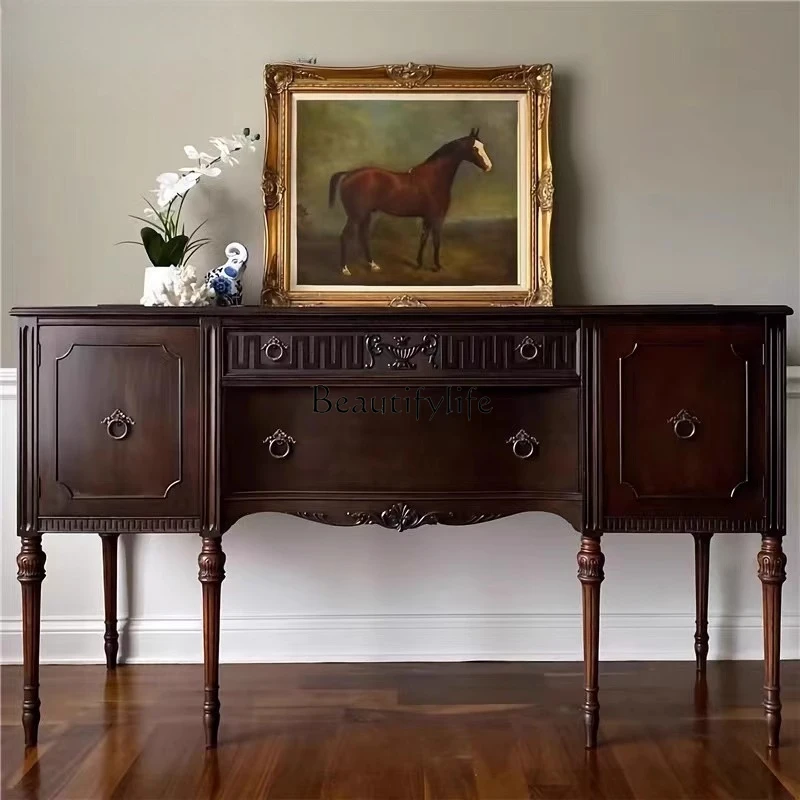 

01 American rural solid wood porch cabinet entrance foyer retro old dining side locker