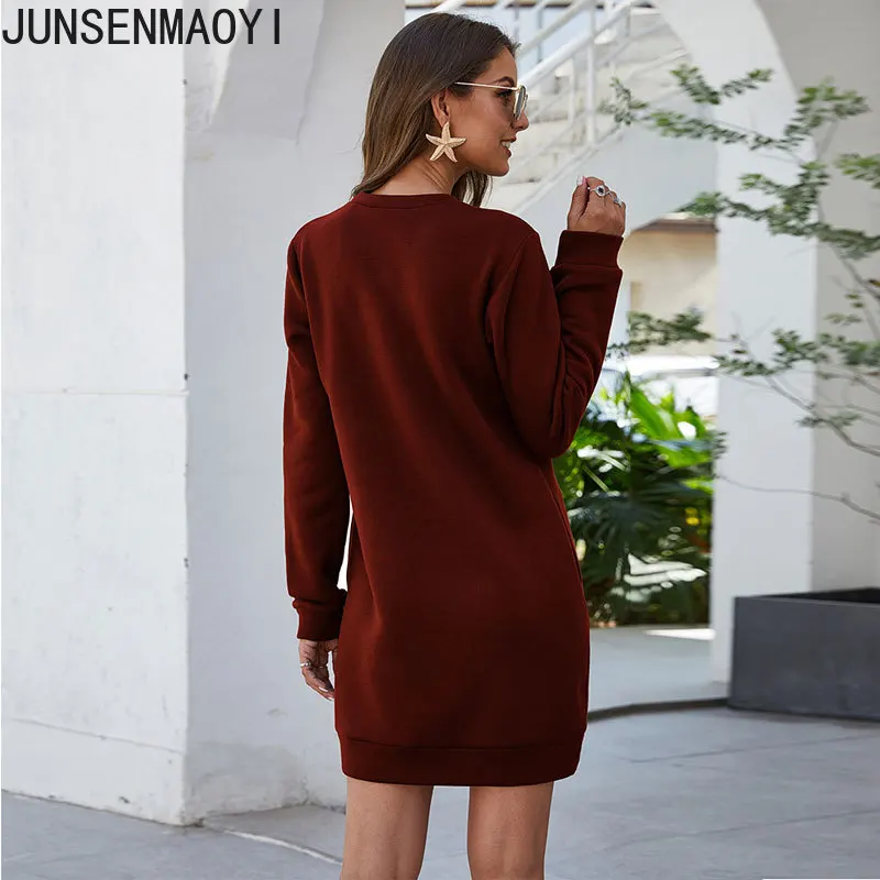 Customized Print DIY Your like Photo or Logo Autumn Winter O Neck Long Sleeve Women Sweatshirt Fashion Pocket Ladies Mini Dress