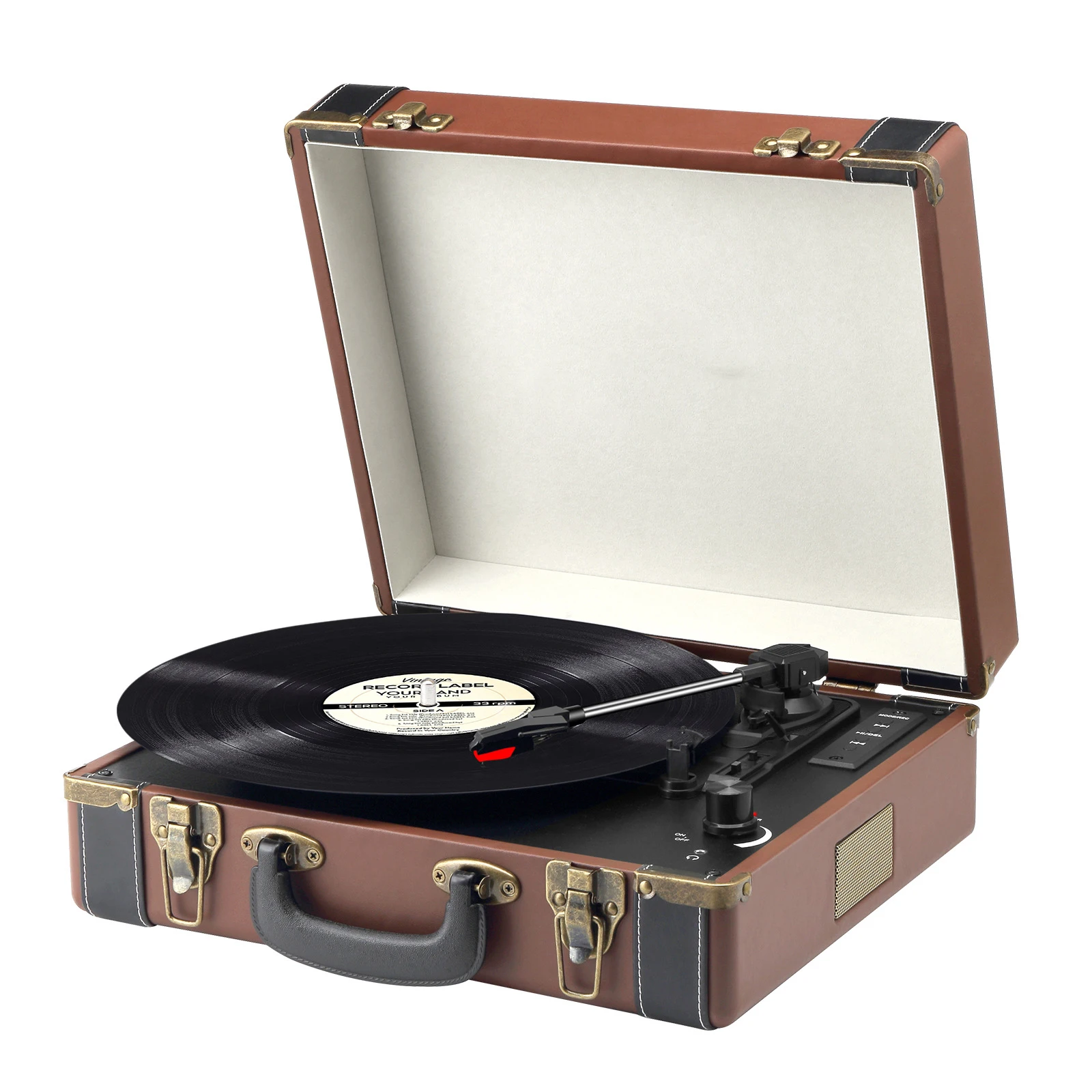 

3 Speed Portable Vinyl Record Player with BT USB SD Card Playback Retro Suitcase Turntable with Built in Speaker for Home