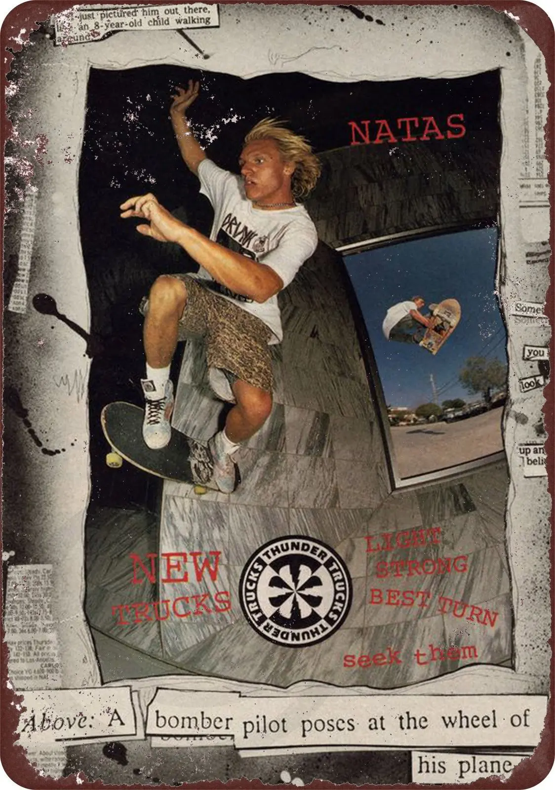 Металлическая табличка Custom Kraze Thunder Skateboard Trucks Natas Kaupas, реплика, 8 x 12