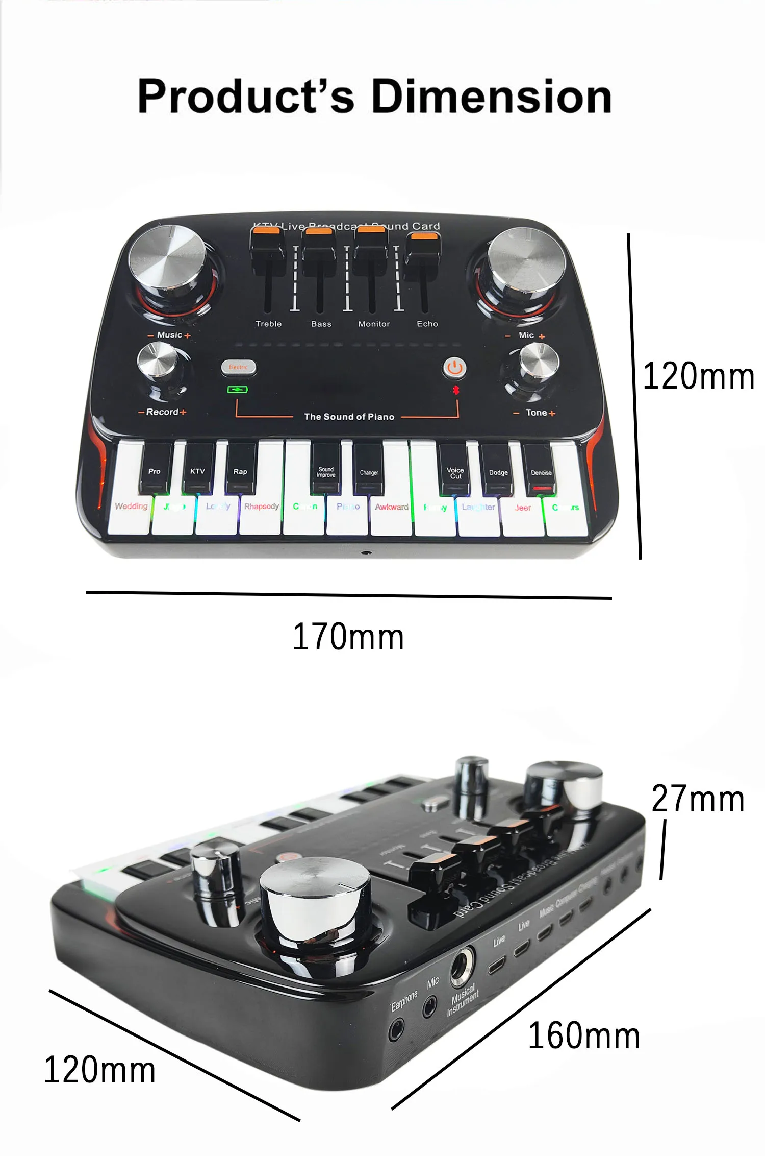 Placa de som de piano GAX-S10 novo design gravação de alta qualidade conexão profissional celular e computador transmissão ao vivo