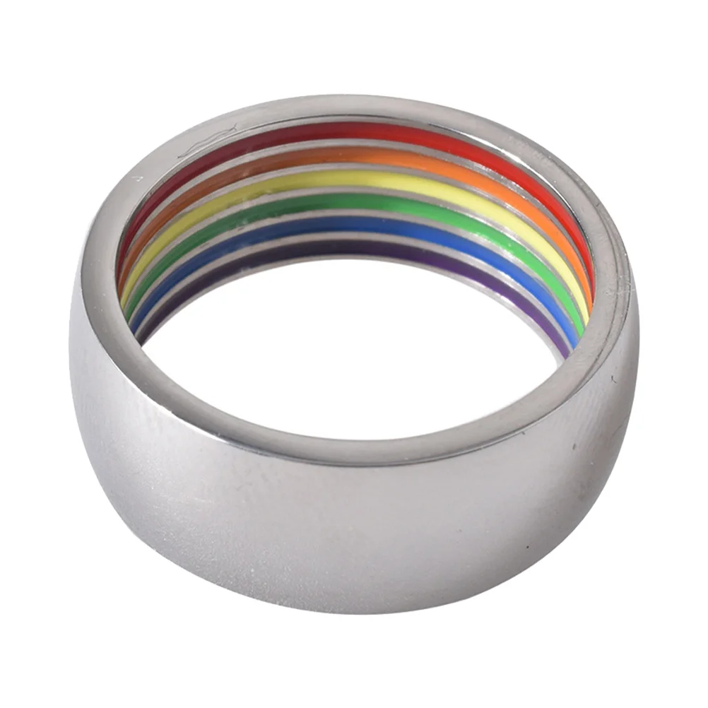 

1pc 8Mm Rainbow Ring Stainless Steel Durable Smooth Fade Resistant Decorative Finger Jewelry For Party Prom Picnic Gay Hand