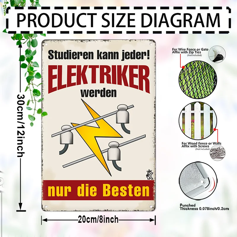 Vintage German Electrician Quote Metal Sign - Funny Gift for Electrician, Retro Workshop Decor Plaque