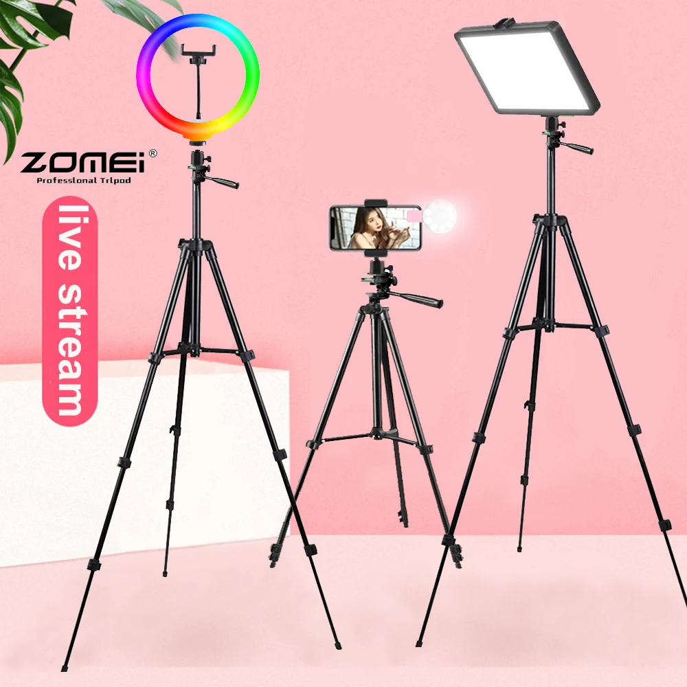 

ZOMEI Mobile phone live support photo tripod multi-functional video recording selfie landing tripod with Ring Light Filling lamp