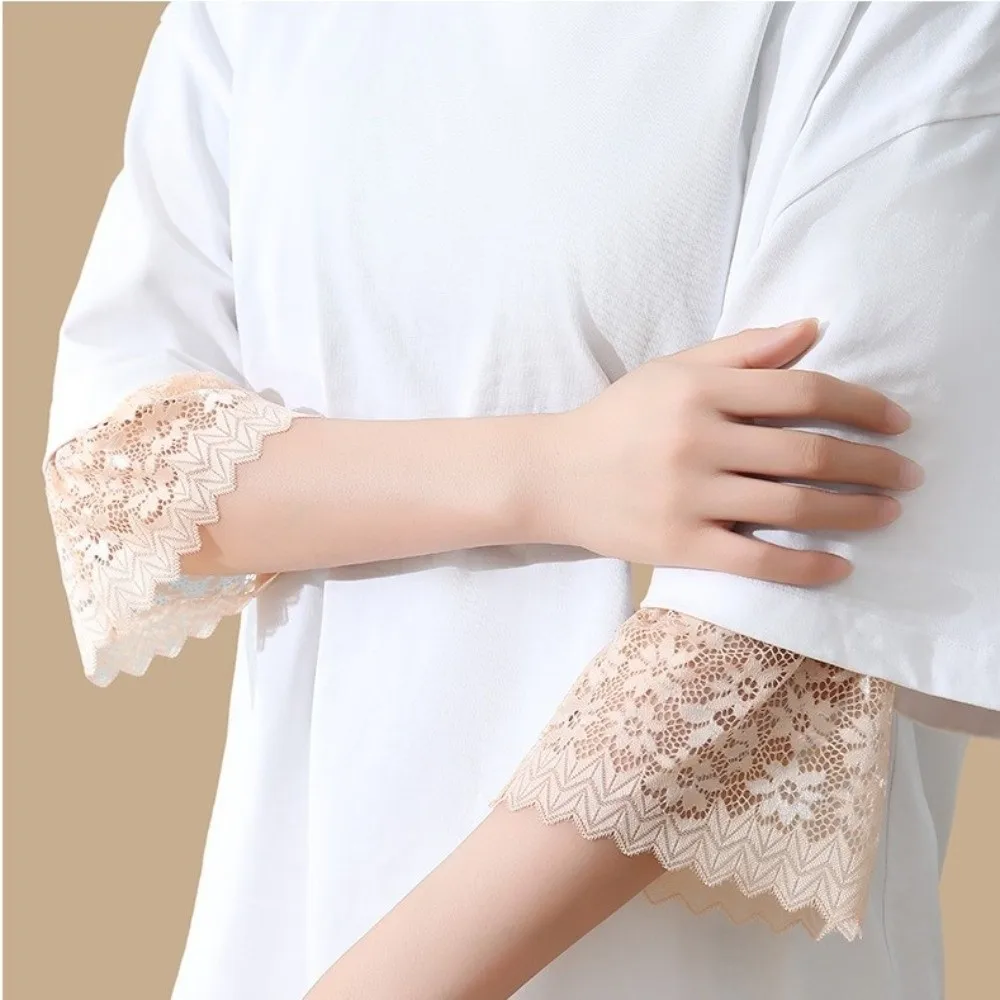 Fashion Soft Lace Sleeves Elastic Wrist Solid Color Decorative Cuffs Breathable Mesh Bell Sleeves for Casual Outfits
