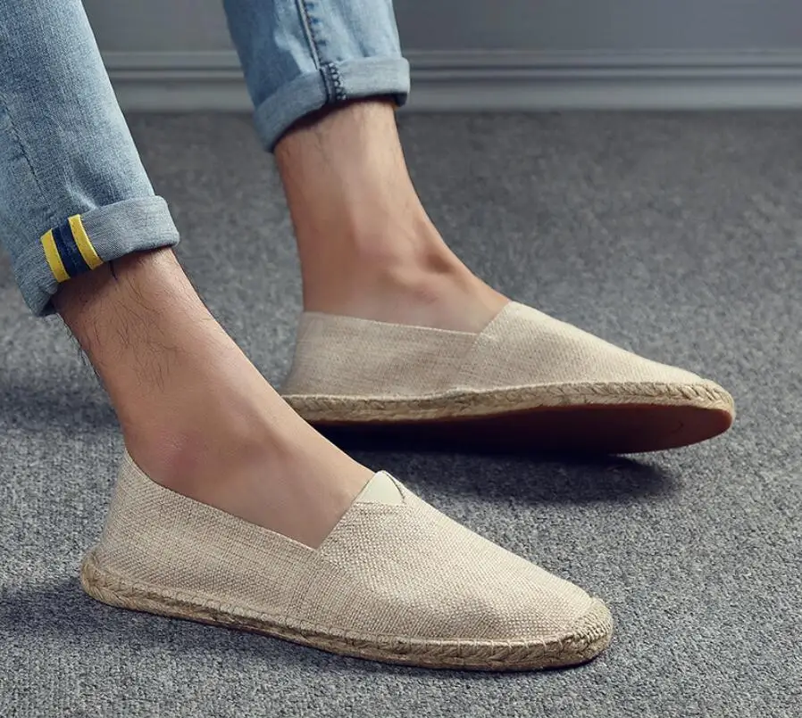 

Unisex Patchwork Espadrilles Men's Slip-On Summer Shoes Breathable Canvas Jute Wrapped Loafers for Women