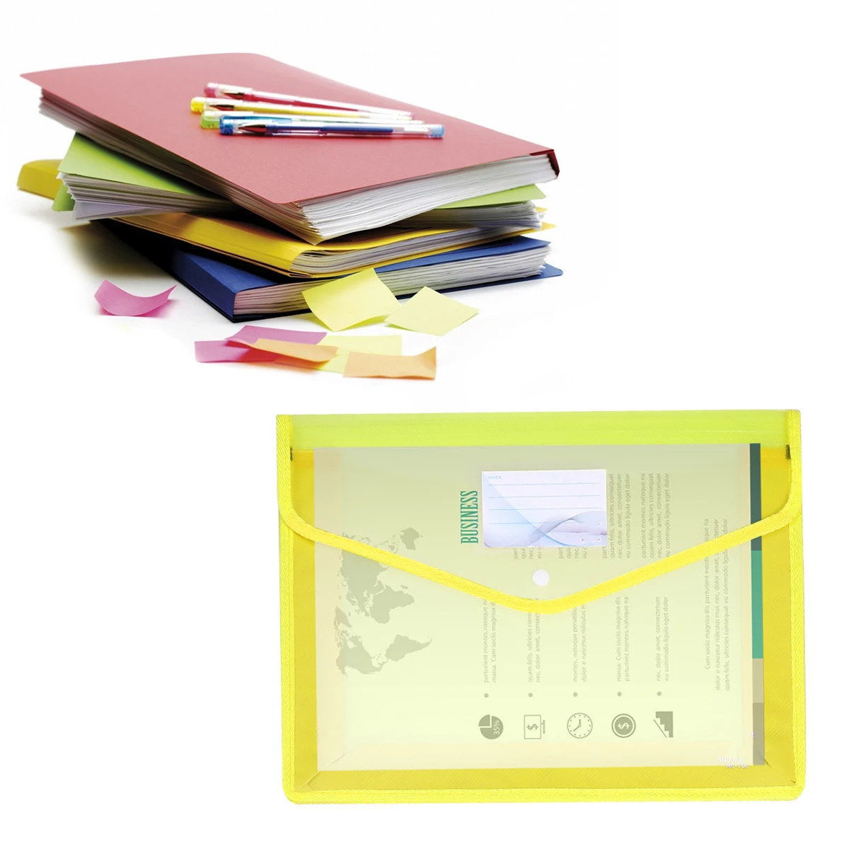Pasta de documentos transparente a4, 3 peças, à prova d'água, fecho de botão de pvc, organizador de arquivos de escritório, armazenamento de documentos para negócios